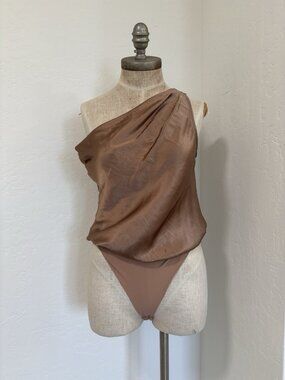 $199 Cami NYC Women's Silk Sleeveless Draped Darby One Shoulder Bodysuit Size XS